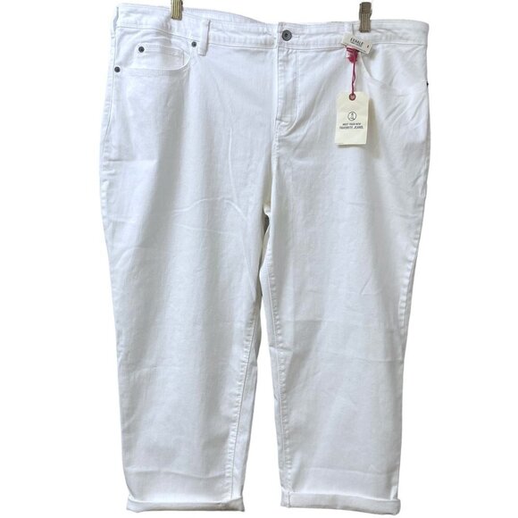 Lands End White Jeans Plus Size 22W Mid Rise Roll Cuff Womens Crop Slimming Pant - Picture 3 of 14